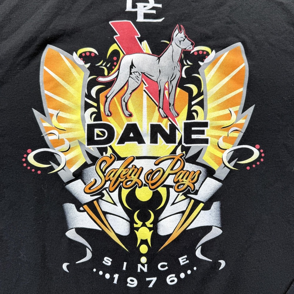 Dane Safety Pays Shirt Mens Medium Black Long Sleeve QSBC‎ Graphic Dog Tee